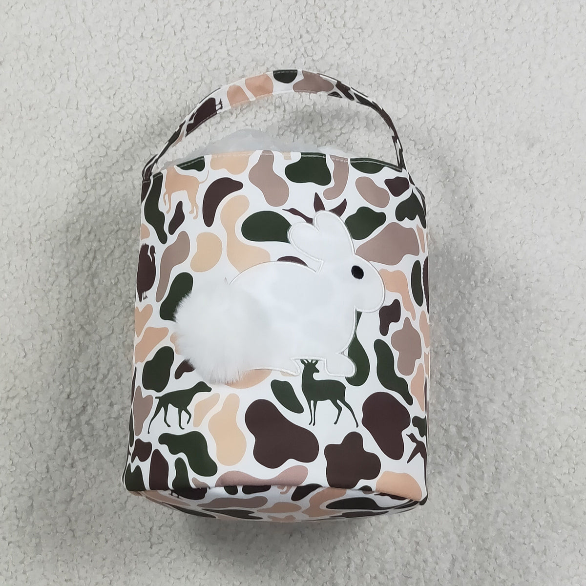 hunting camo with bunny pattern easter baseket bag