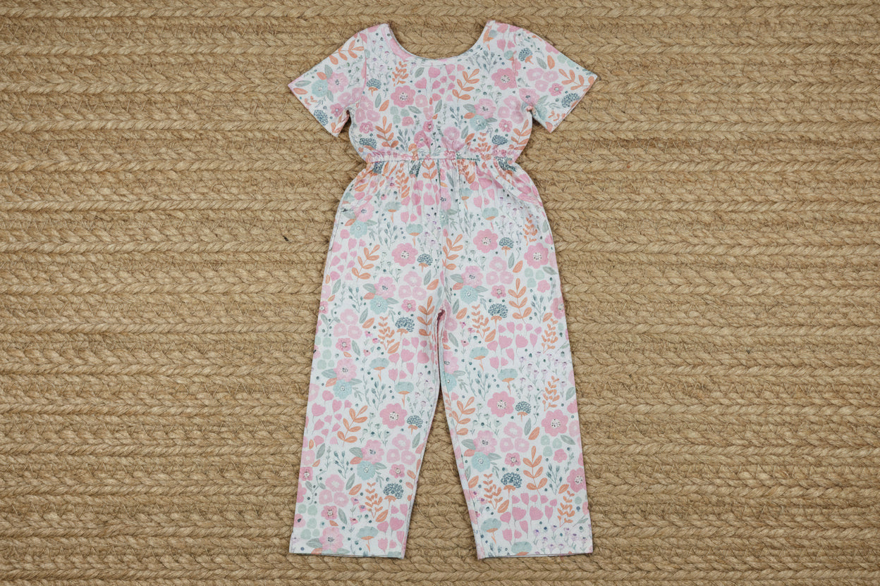 garden flower short sleeve jumpsuit