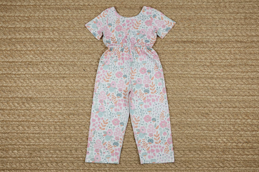 garden flower short sleeve jumpsuit