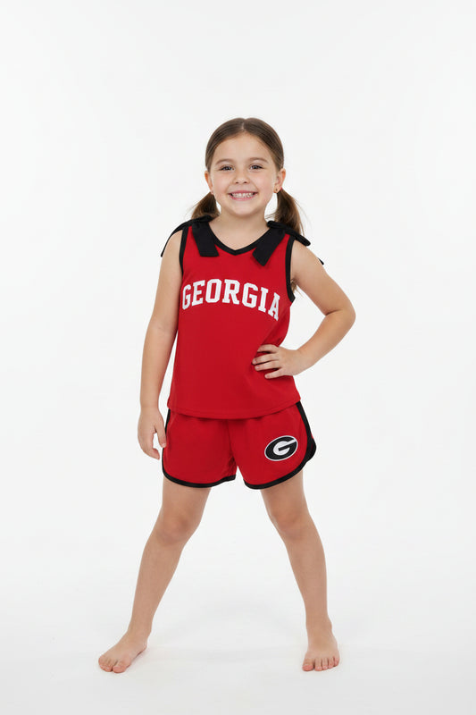 digital print team G red bow shorts set girl clothing