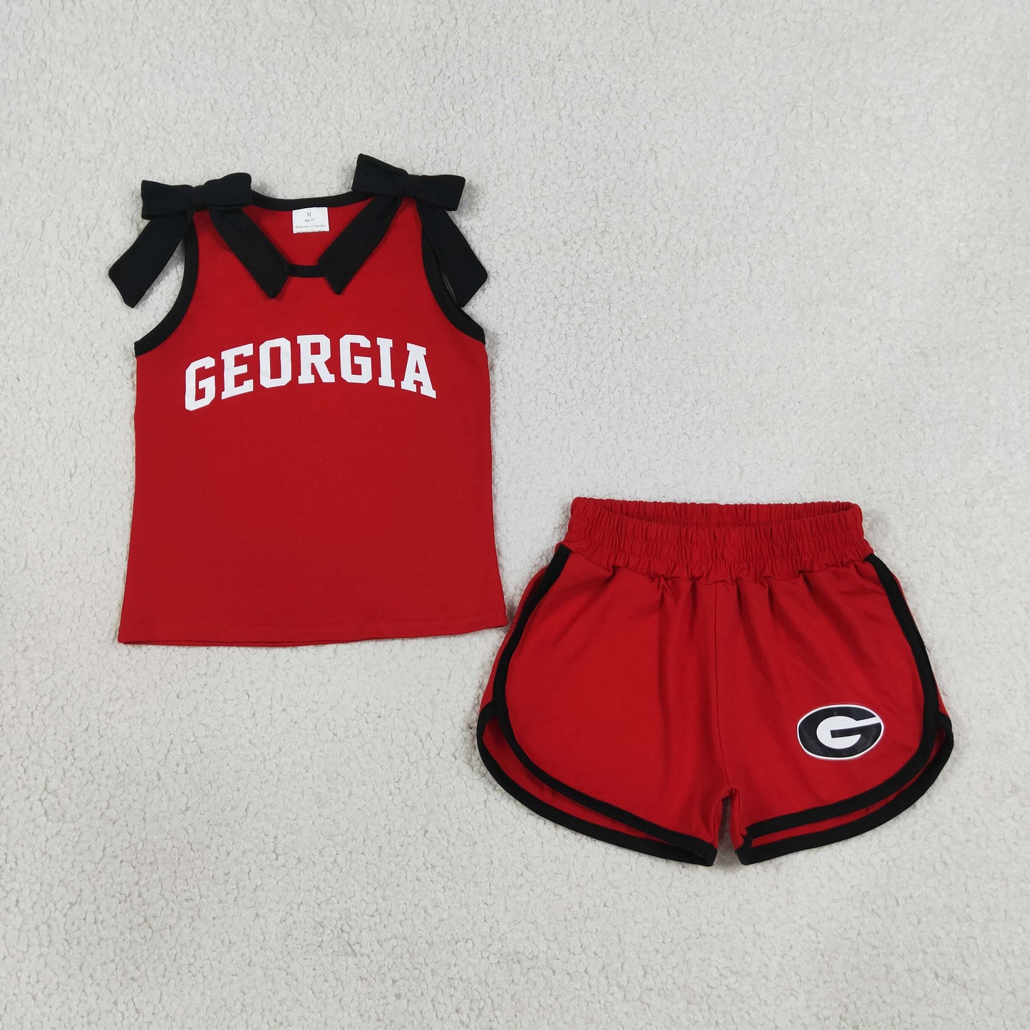 digital print team G red bow shorts set girl clothing