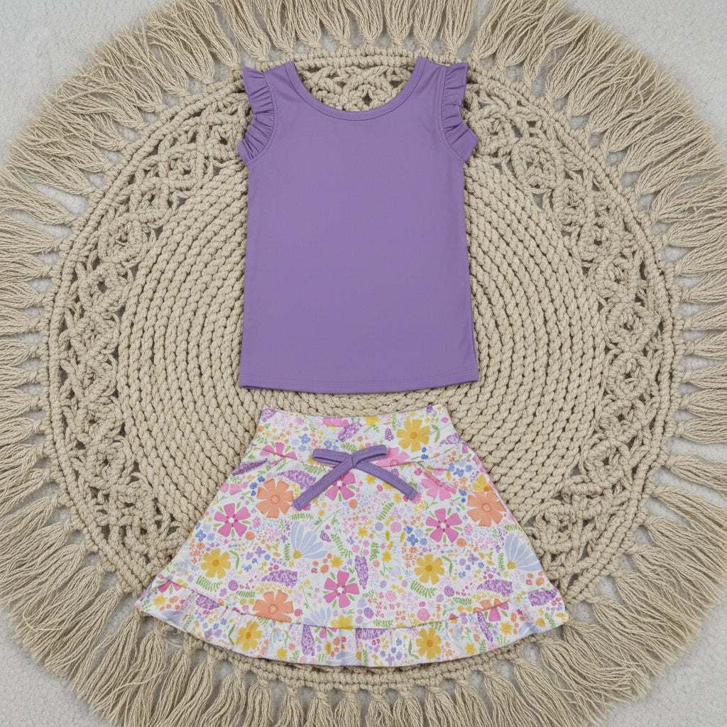 purple top floral skort athletic outfit girls clothes