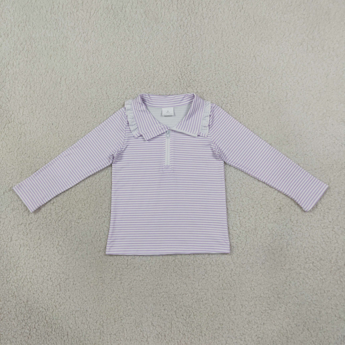 ruffle collared purple striped zip pullover girls top