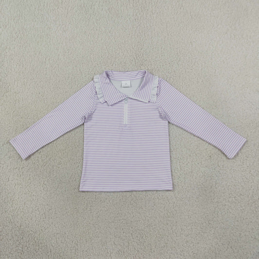 ruffle collared purple striped zip pullover girls top