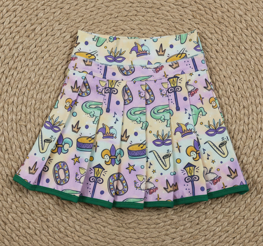 Yellow Purple Print Girl Pleated Cheer Skirts