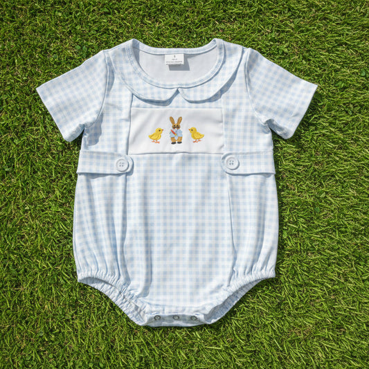 blue gingham chick print baby boy easter bubbles