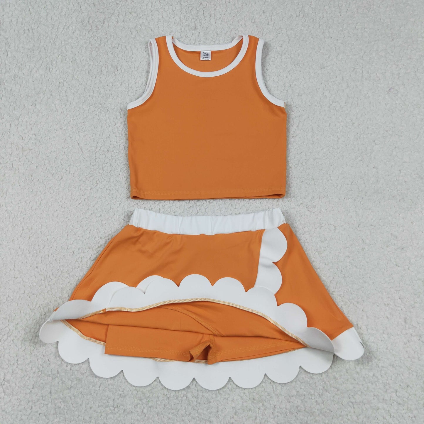 solid orange white scallop athletic skort outfit girls clothes