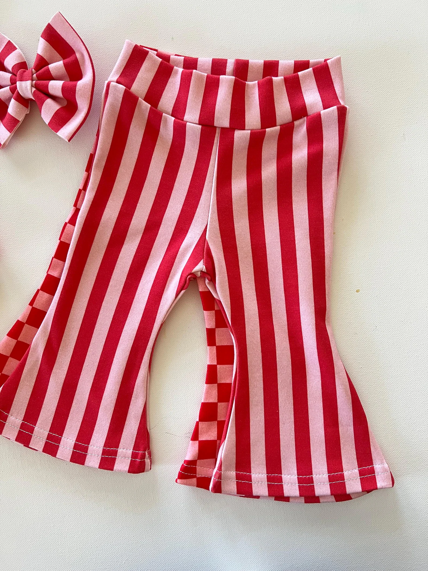 Custom order Retro Pink & Red Checkered Flare Pants