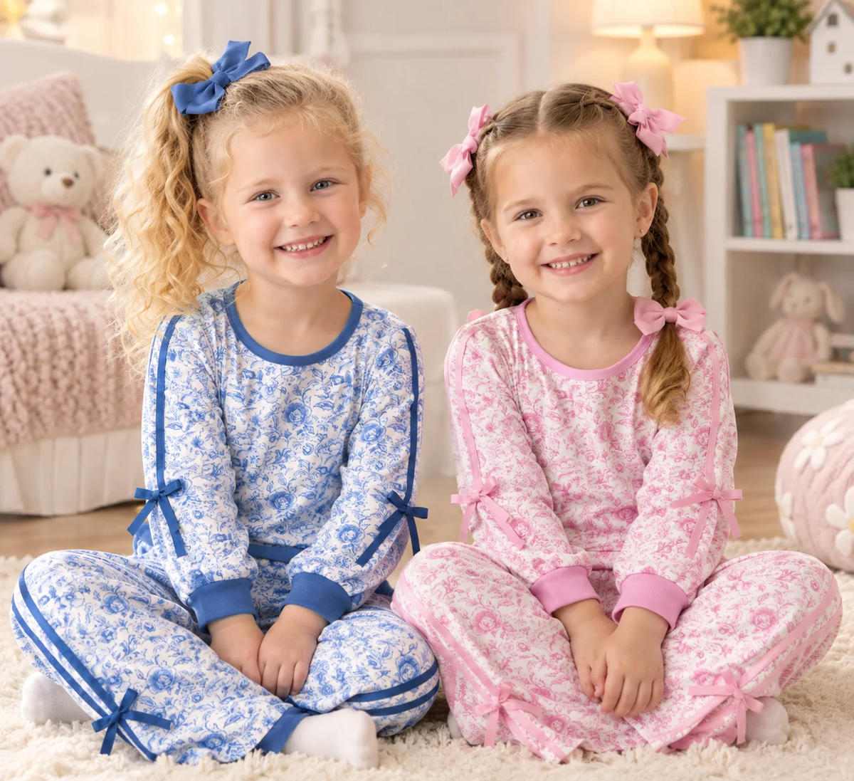 long sleeve blue flower sweatershirt pants outfit girls outfit for fall