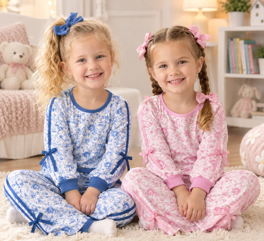 long sleeve blue flower sweatershirt pants outfit girls outfit for fall