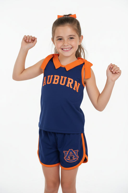 digital print team AU orange bow shorts set girl clothing