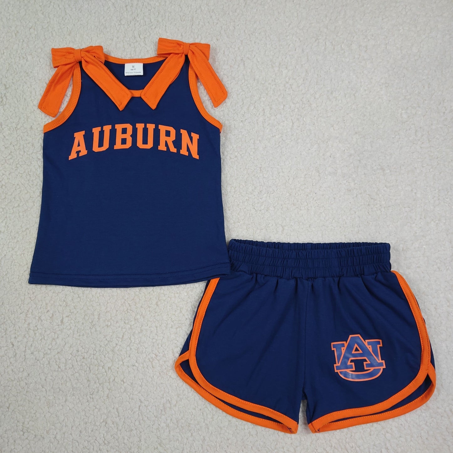 digital print team AU orange bow shorts set girl clothing