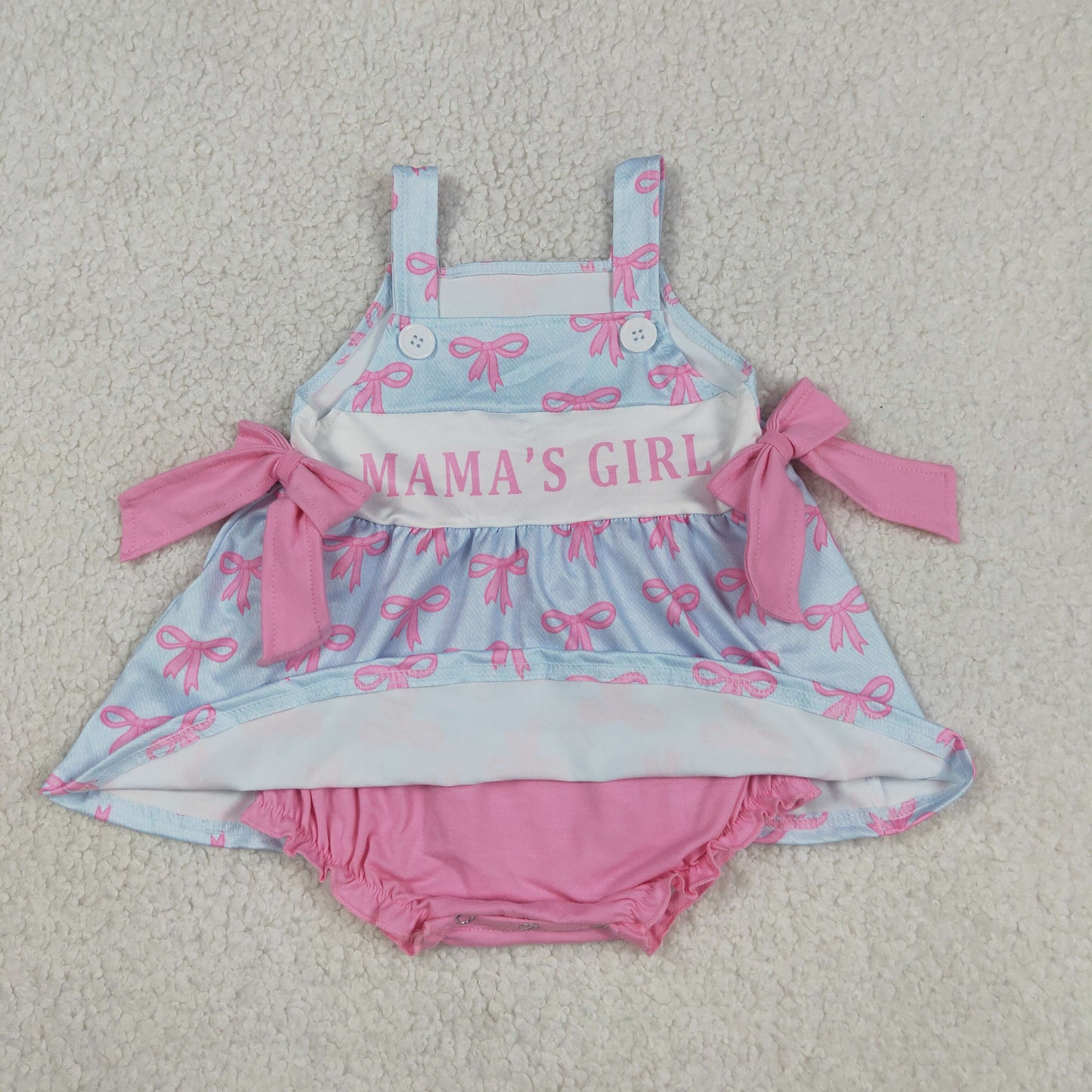 SR3426 mama's girl pink bow bubble romper baby girl clothes