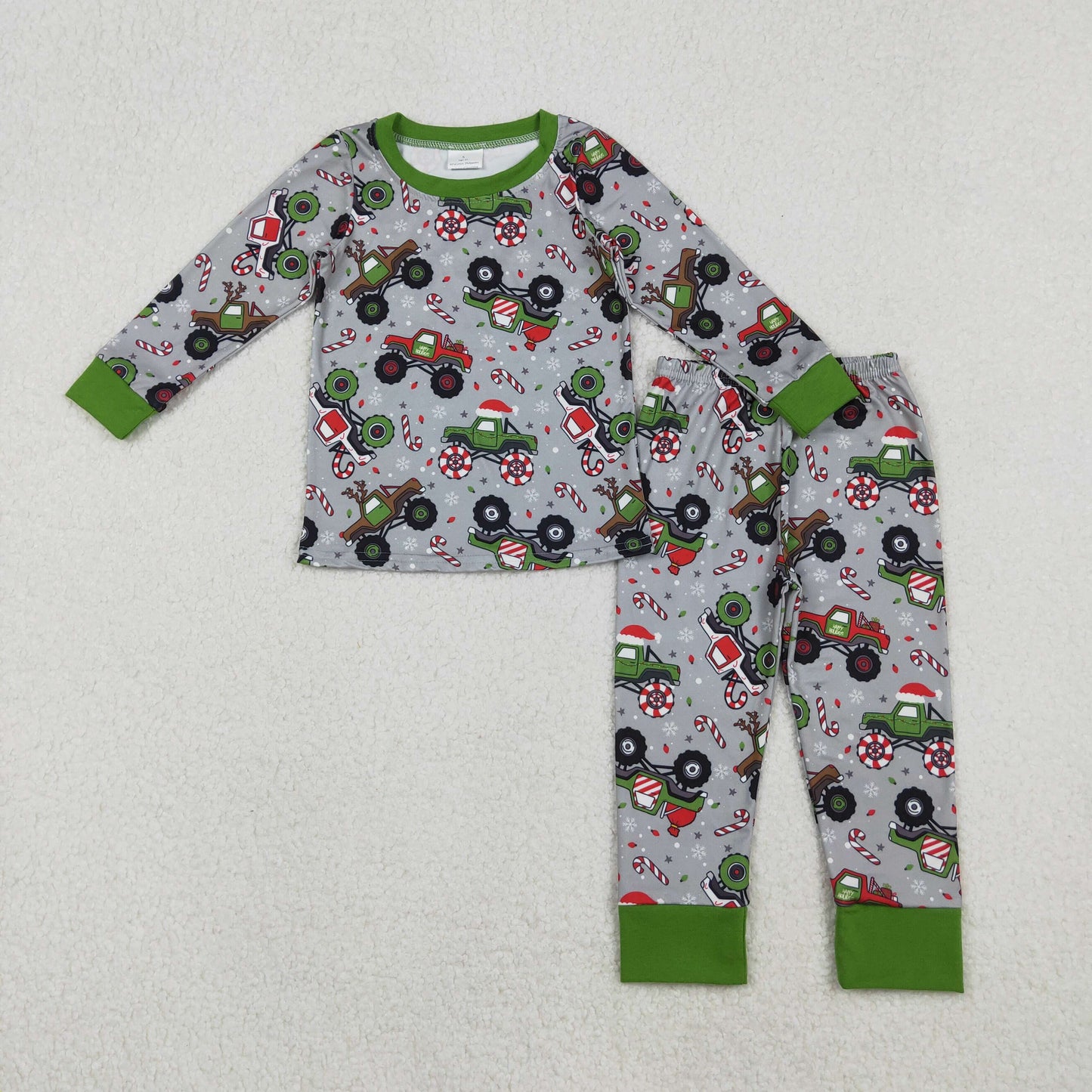 BLP1286 Baby Boys Trucks Candy Cane Top Pants Christmas Pajamas Sets D 1030