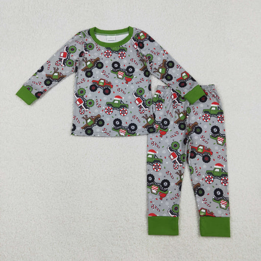 BLP1286 Baby Boys Trucks Candy Cane Top Pants Christmas Pajamas Sets D 1030