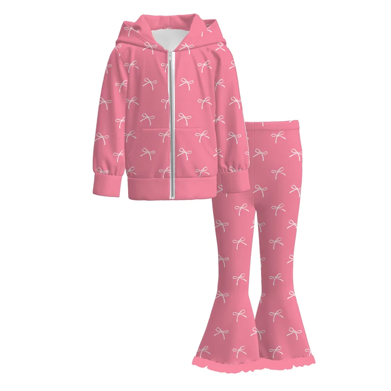MOQ 5one items TAT 7-8weeks 95%cotton 5%spandex zippy pullover pants girls outfit