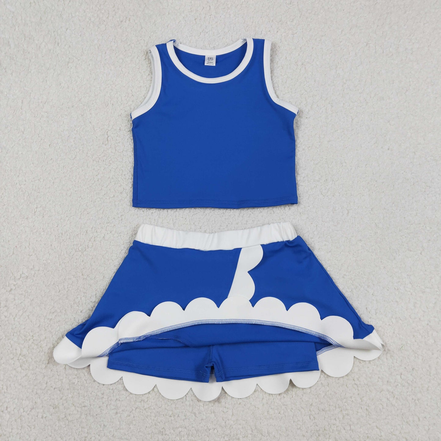 solid royal blue white scallop athletic skort outfit girls clothes