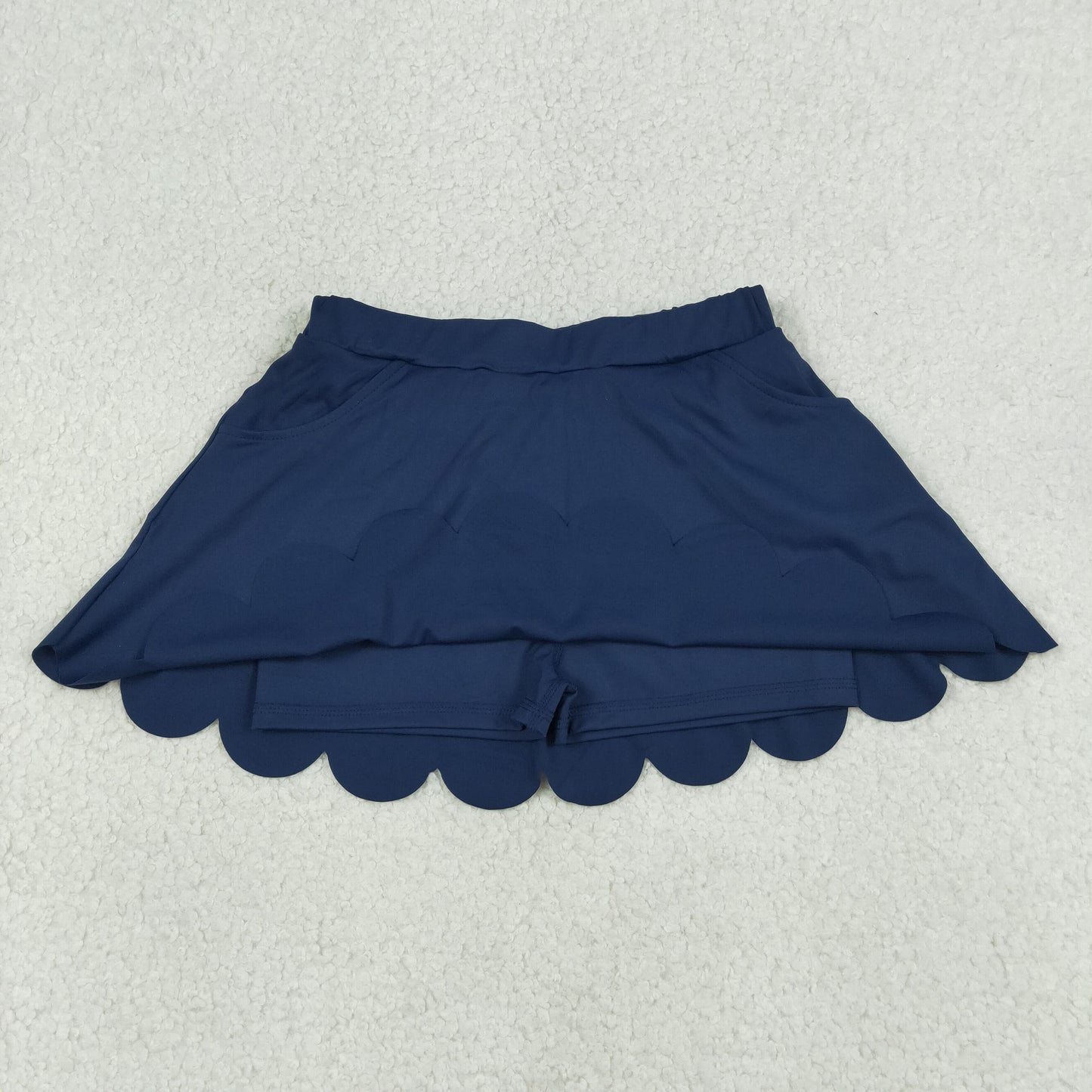navy blue athletic scallop skort with pocket