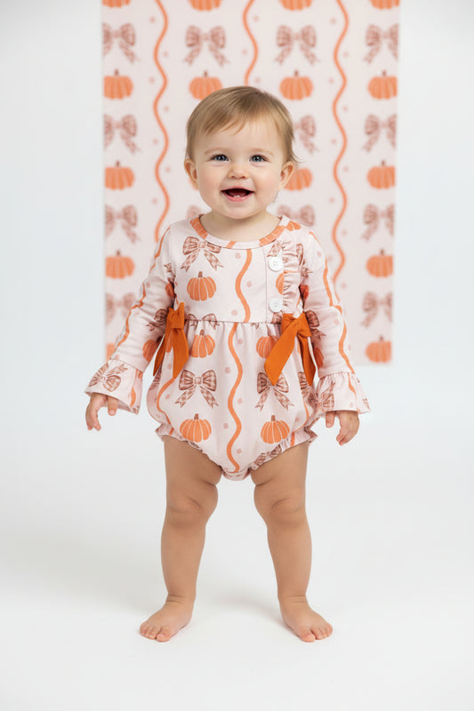 LR3083  long sleeve fall pumpkin coquette girl romper