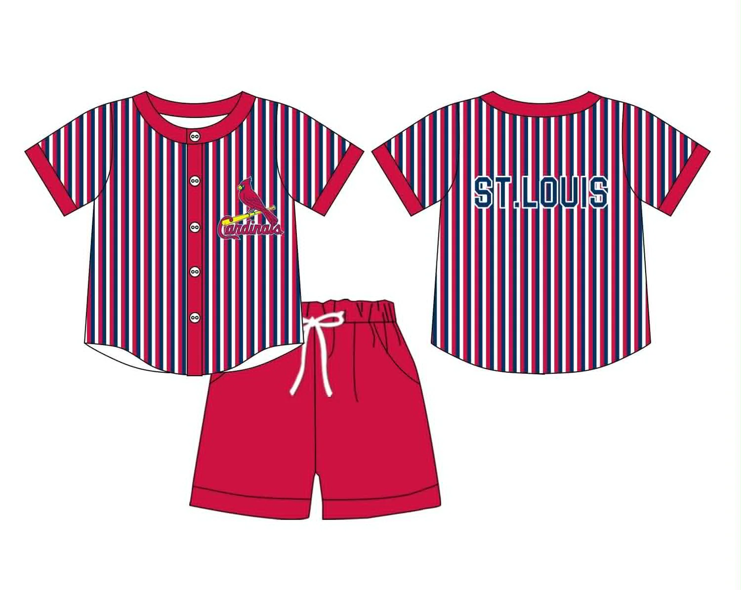 MOQ 3 custom style button stripe short sleeve set