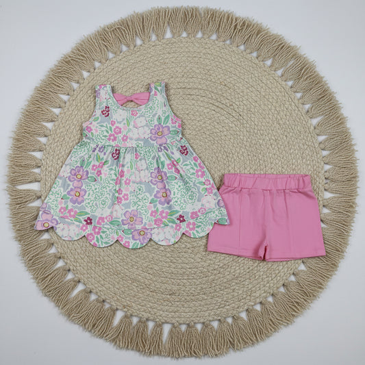 floral scallop shorts set summer girl clothing