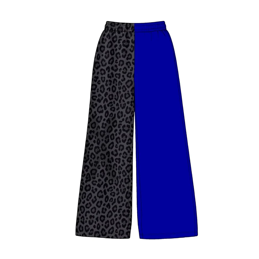 MOQ 5 TAT 6-8 weeks 95%cotton 5%spandex leopard blue kids girls team pants