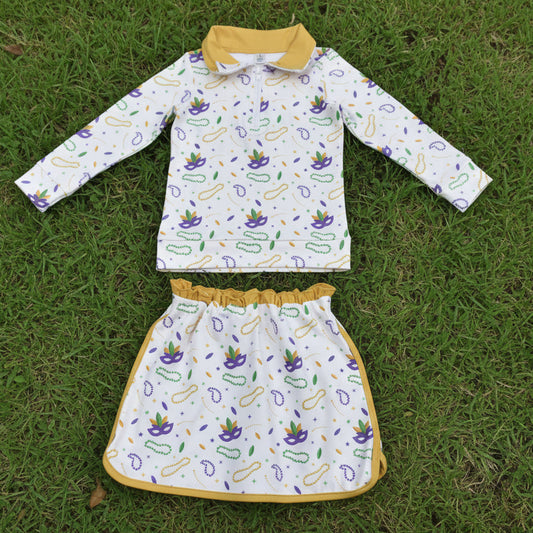 mardi gras mask print athletic zip pullover skort set outfit