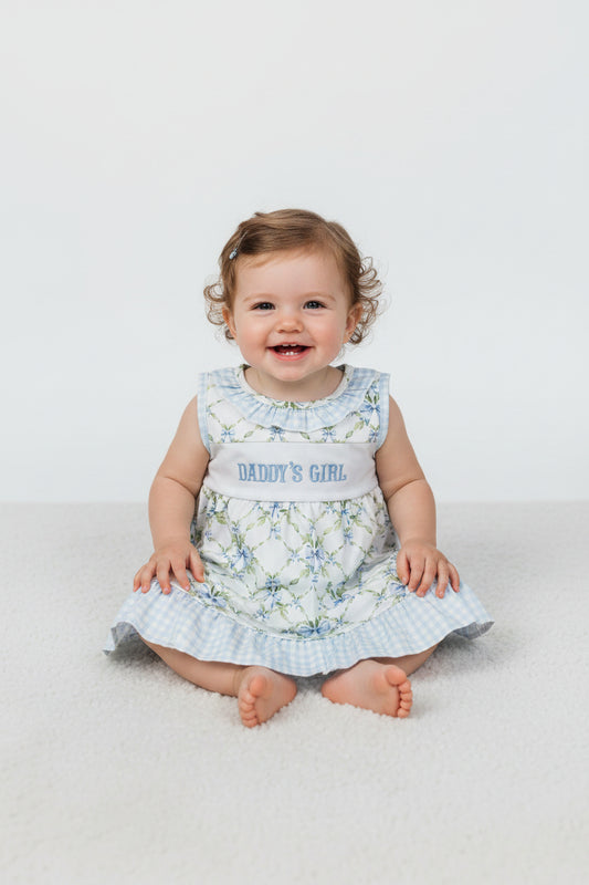 father's day blue bow daddy's girl embroidery bummie set
