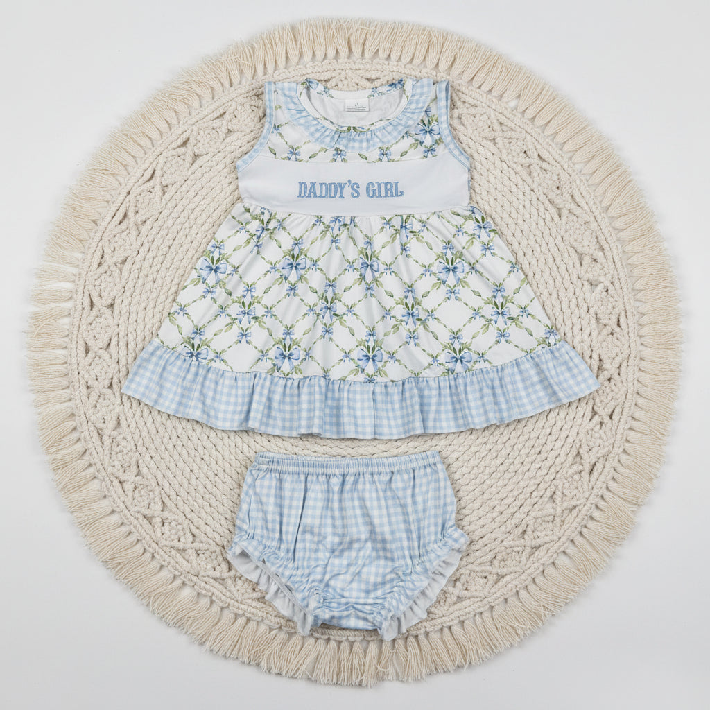 father's day blue bow daddy's girl embroidery bummie set