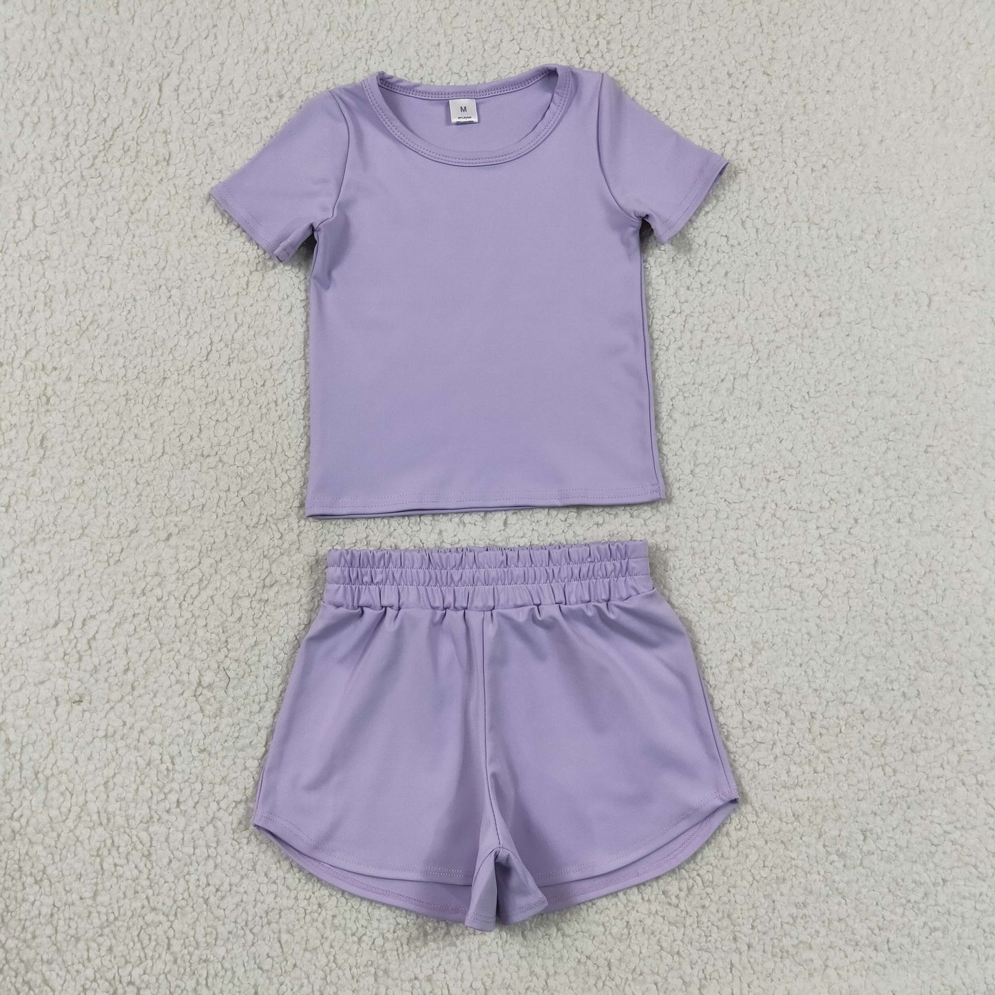 solid lavender athletic shorts set sports yoga toddler girl clothing