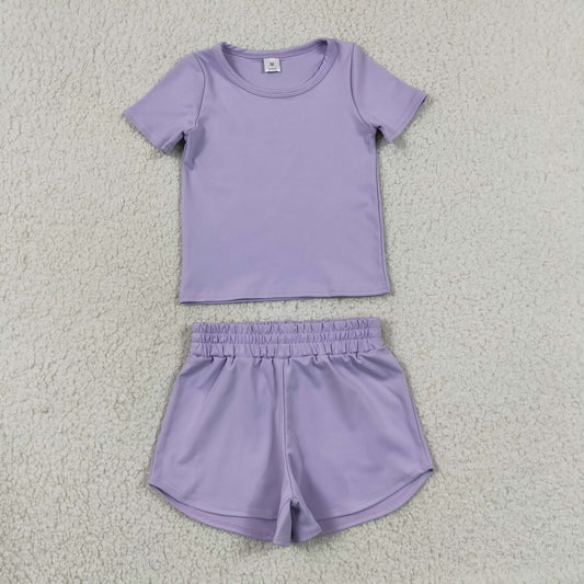 solid lavender athletic shorts set sports yoga toddler girl clothing