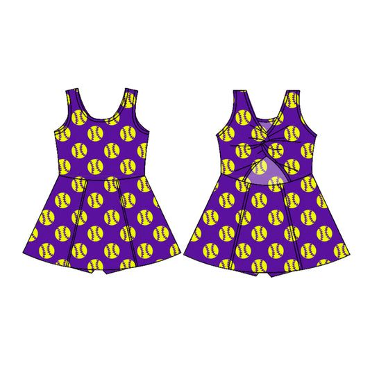 Custom order Kelsey dark purple girls athletic dress with softballs