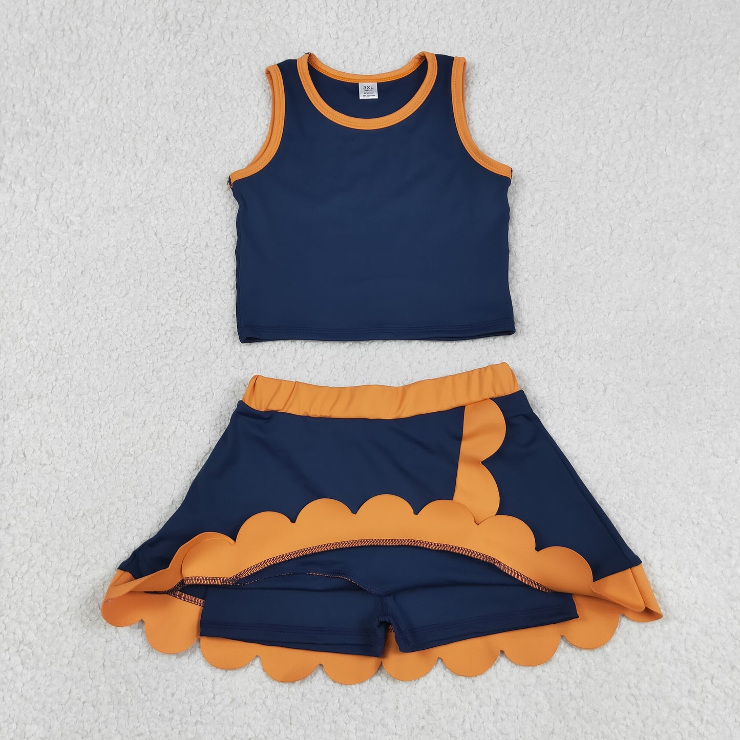 solid navy orange scallop athletic skort outfit girls clothes