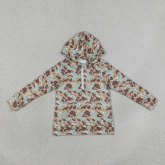 long sleeve zipper up camo hooded pullover