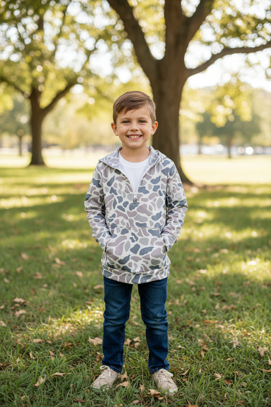 pre order long sleeve zip up camo hoodie with pocket