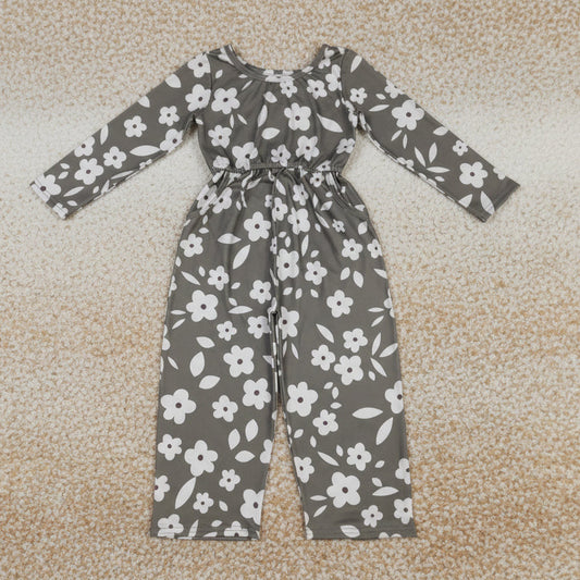 white flower long sleeve jumpsuit
