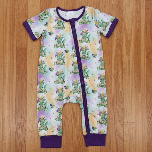 mardi gras dinosaur print zip sleeper boy