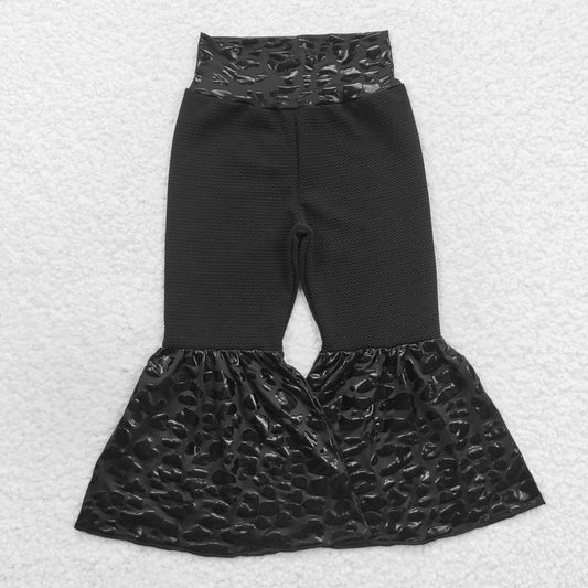P0221 Leopard print flared black trousers
