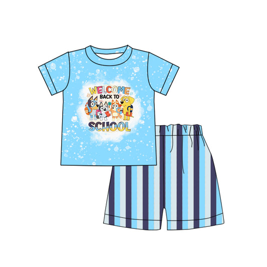 pre-order  BSSO0804 back to school bluey blue short-sleeved striped shorts set