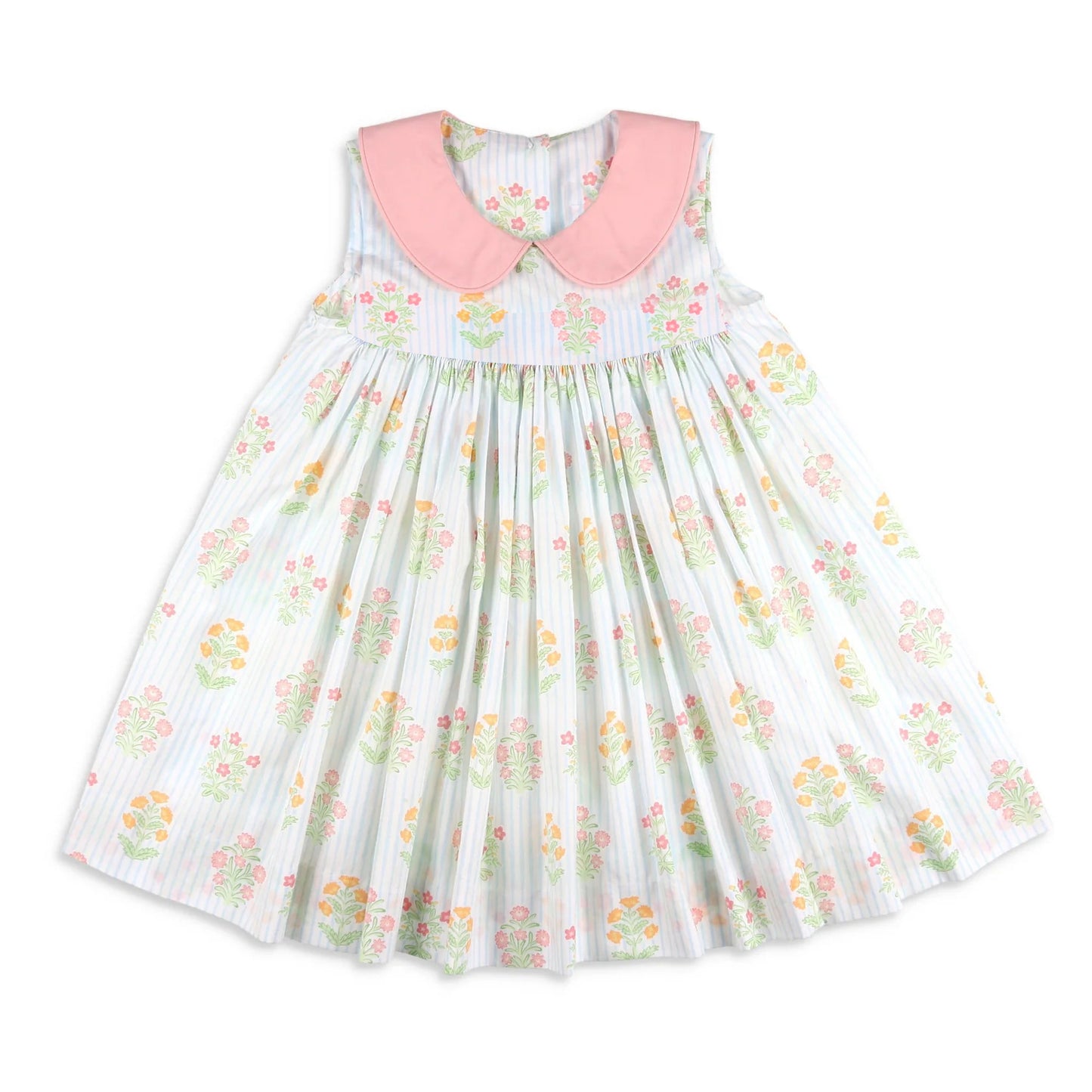 preorder GSD1047 Floral striped pink baby doll collar sleeveless dress