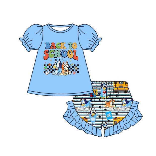 pre-order GSSO0944 back to school blue short sleeve striped lace shorts suit