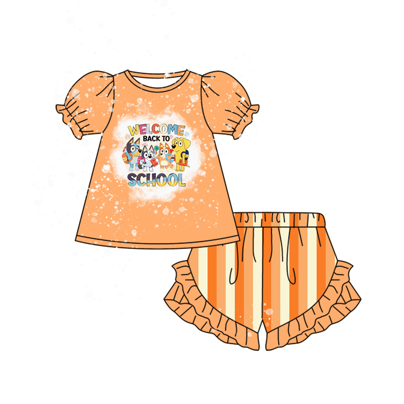 pre-order GSSO1031  back to school bluey orange short sleeve striped shorts suit