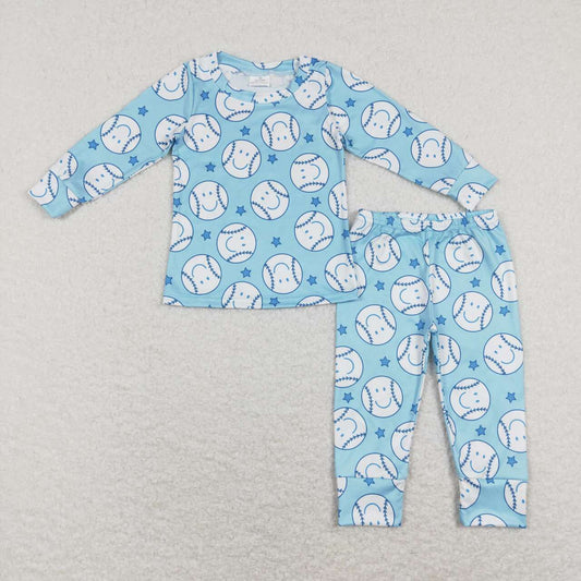 BLP0424 Smiley Baseball Star Blue Long Sleeve Pants Suit