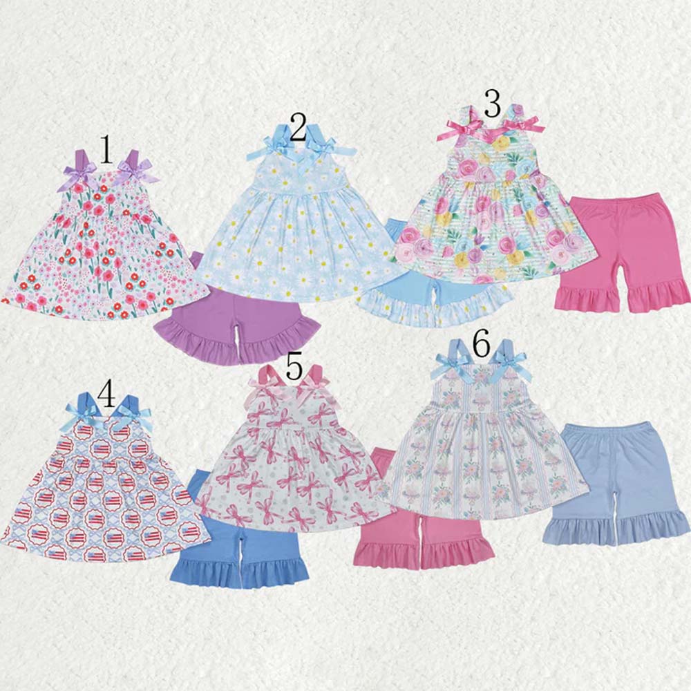 Sibling Baby Girls Straps Floral Tunic Ruffle Shorts Summer Clothes Sets  D 6.26