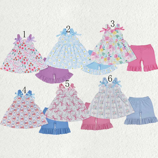 Sibling Baby Girls Straps Floral Tunic Ruffle Shorts Summer Clothes Sets  D 6.26