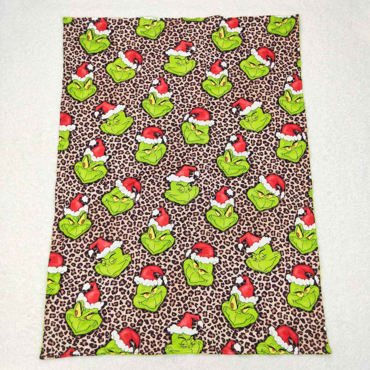 BL0090 grinch leopard print brown and green baby blanket