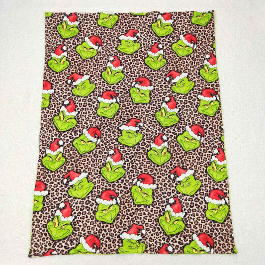 BL0090 grinch leopard print brown and green baby blanket