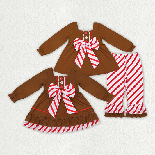 Match Baby Girls Brown Gingerbread Bow Dresses Clothes Sets
