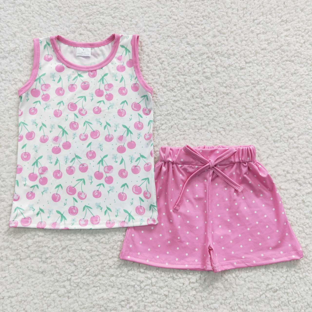 GSSO0323 Sleeveless Cherry Top Pink Shorts Set