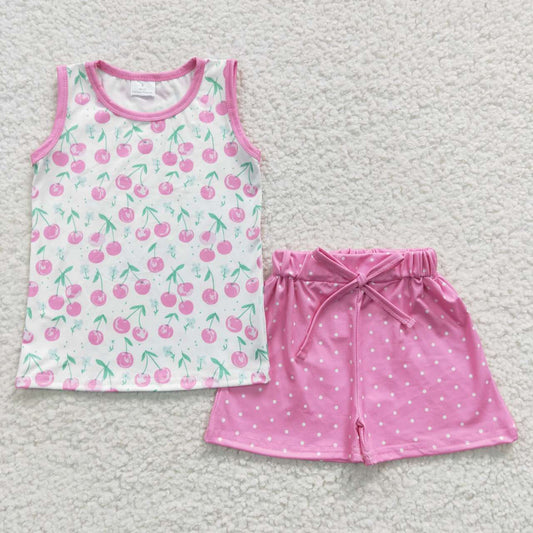 GSSO0323 Sleeveless Cherry Top Pink Shorts Set